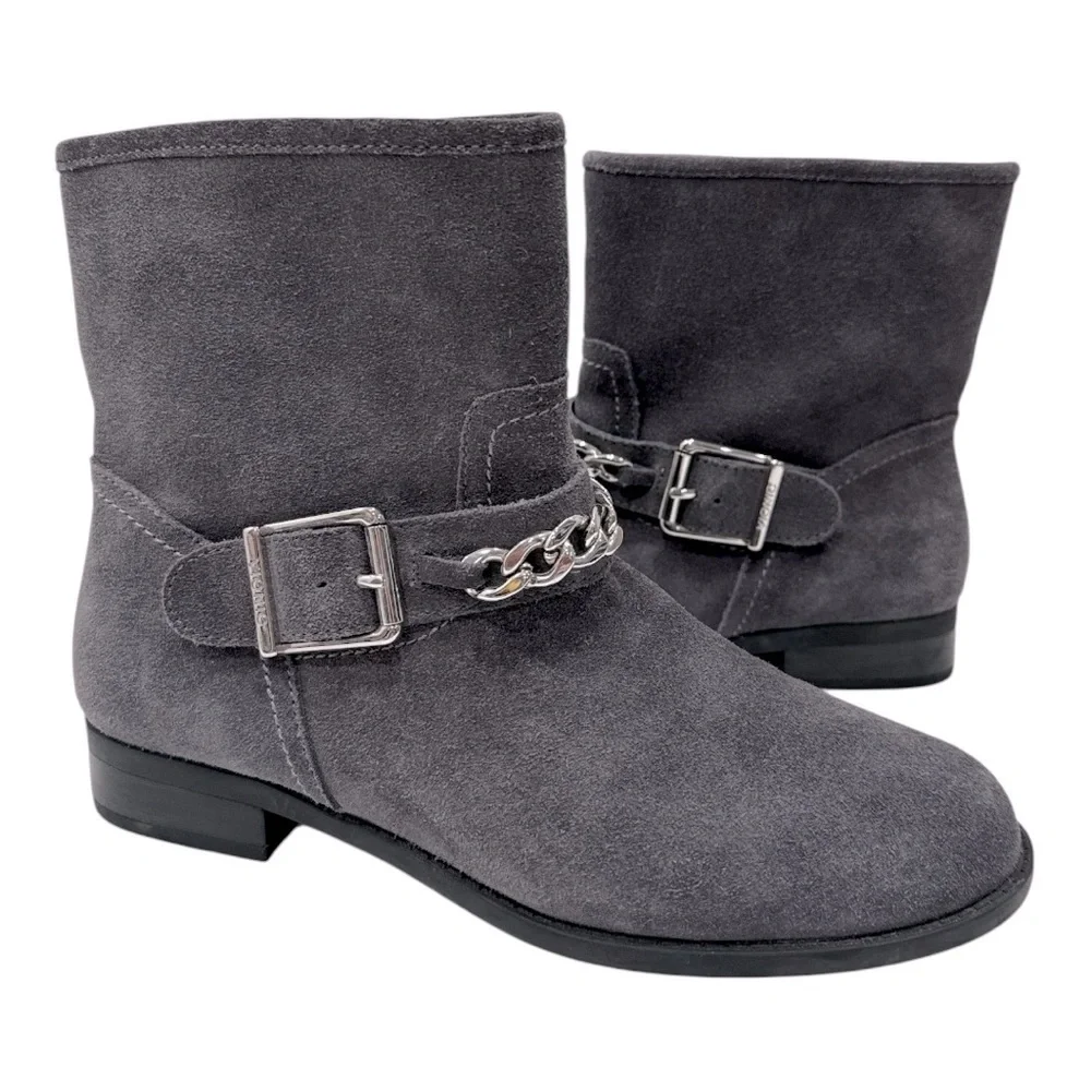 Vionic Crescent Gray Suede Moto Ankle Boots Size 7.5